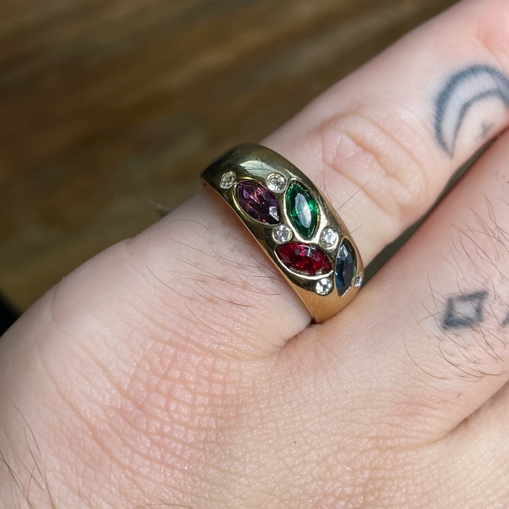 Vintage Deadstock 18KT Gold Filled Ring with Natural Tourmaline & Quartz Crystal